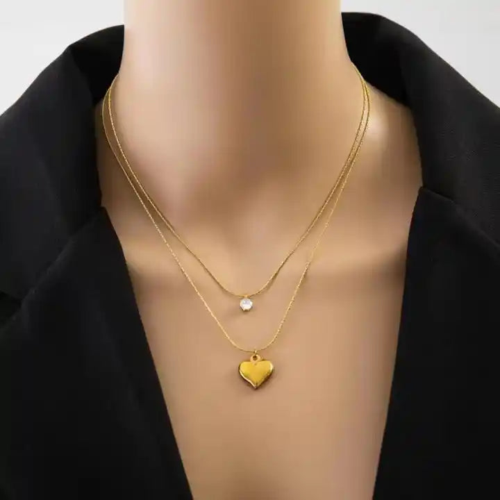 Robin heart layered Necklace 18k Gold Anti Tarnish