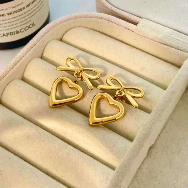 Heart Bow Earrings Anti Tarnish