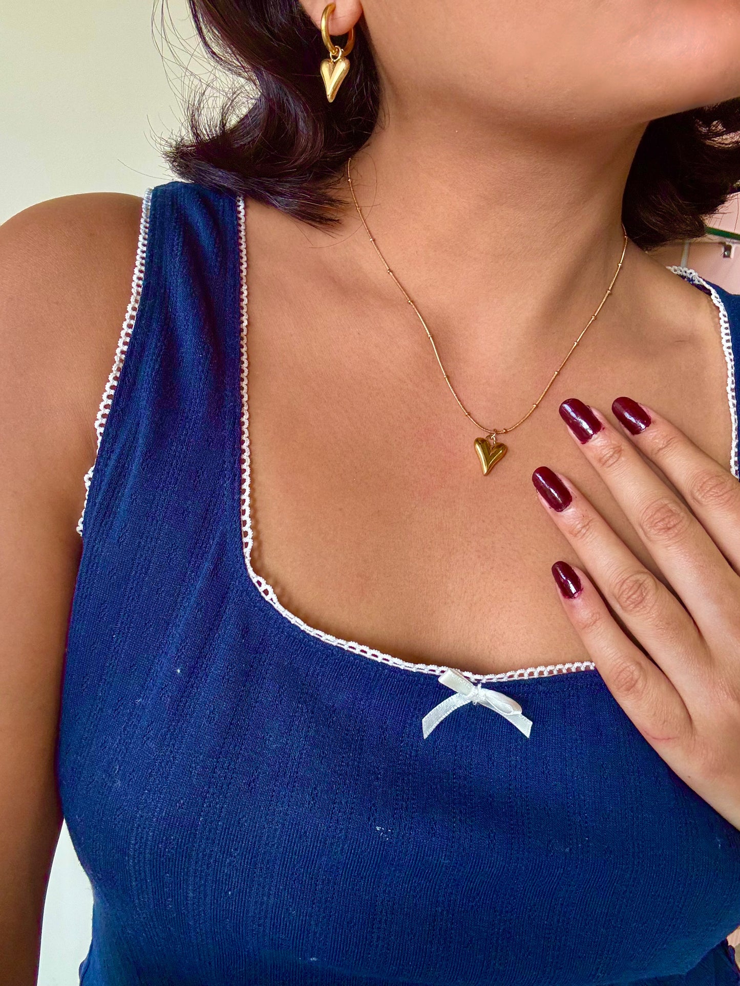 Ava Heart Necklace Earrings Set Anti Tarnish