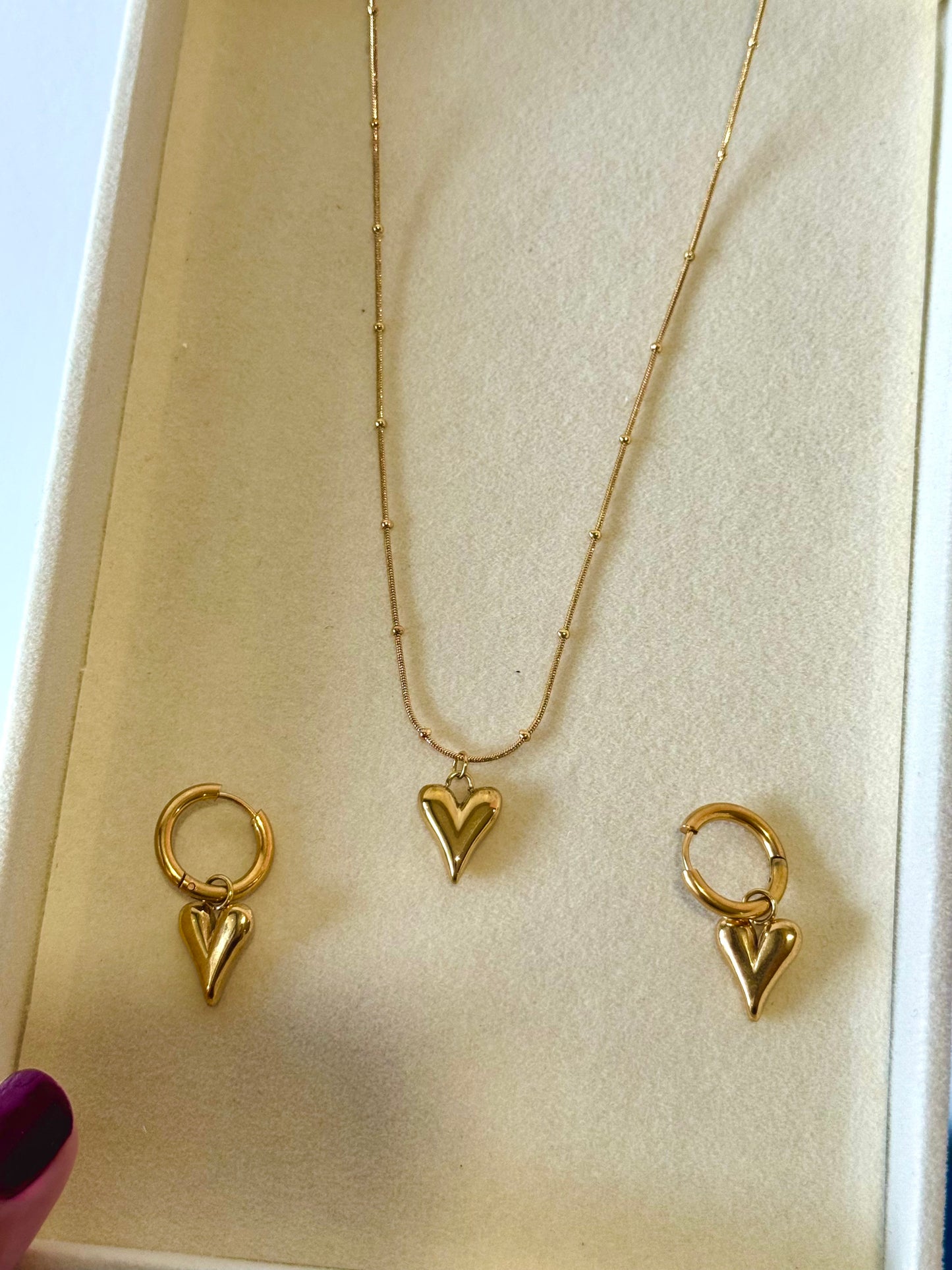 Ava Heart Necklace Earrings Set Anti Tarnish