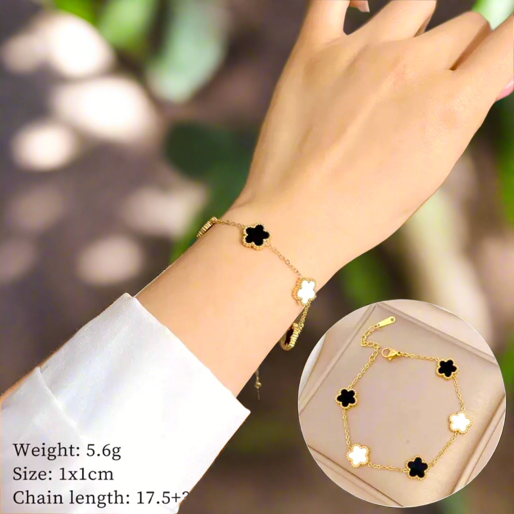 2 in 1 Clover Black & white Bracelet