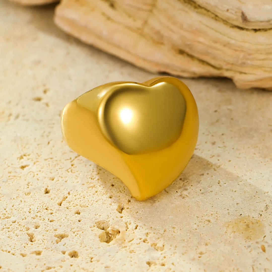 Chunky Heart Rings 18k Gold Anti Tarnish