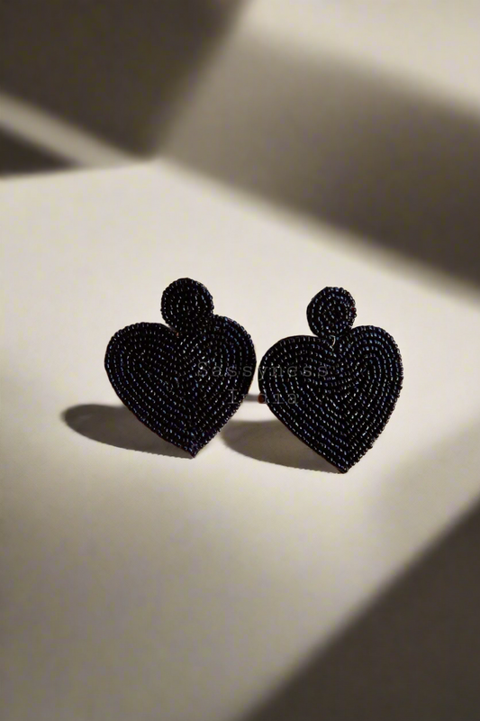 Black handmade bead, heart earrings
￼
