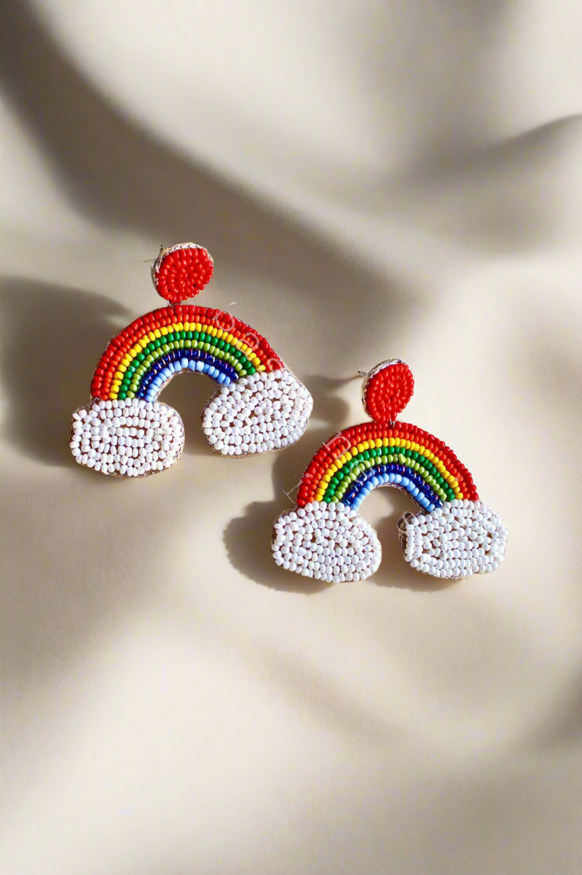 Rainbow beaded handmade earrings