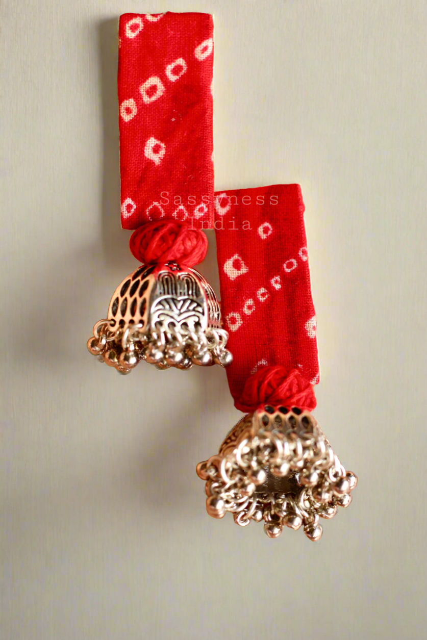 Laali- Red bandhani jhumka earrings