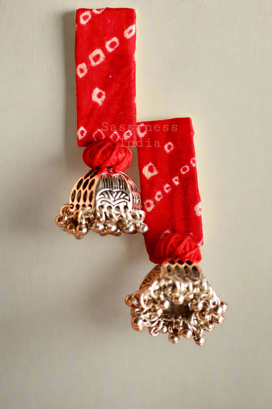 Laali- Red bandhani jhumka earrings