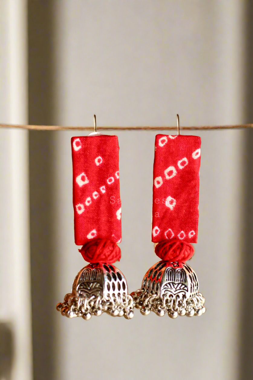 Laali- Red bandhani jhumka earrings