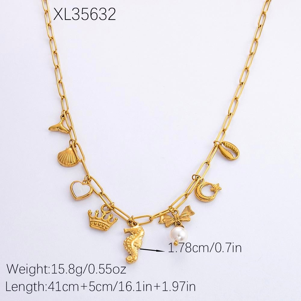 Bow shell 8 charms Necklace Anti Tarnish