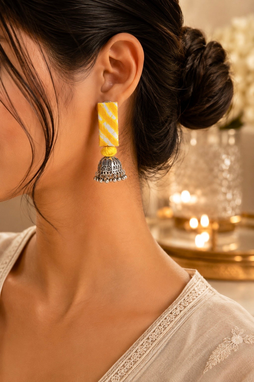 Boho jhumka fabric earrings combo of 4