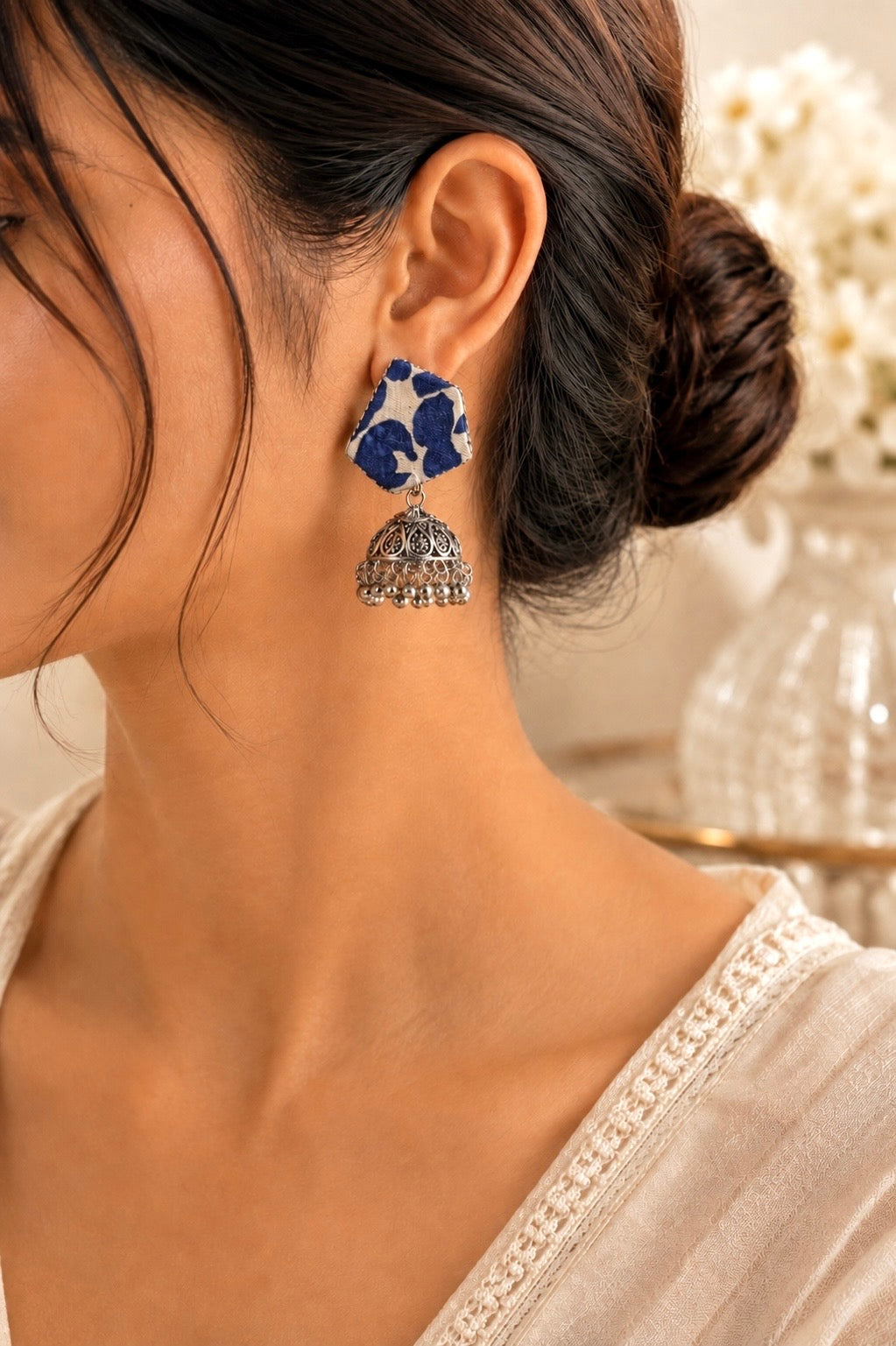 Boho jhumka fabric earrings combo of 4
