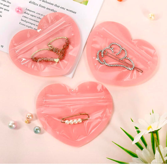 Ziplock jewellery pink heart pouches