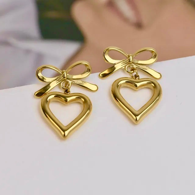 Heart Bow Earrings Anti Tarnish