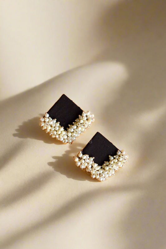 Raat Rani - Black fabric pearl embellished earrings