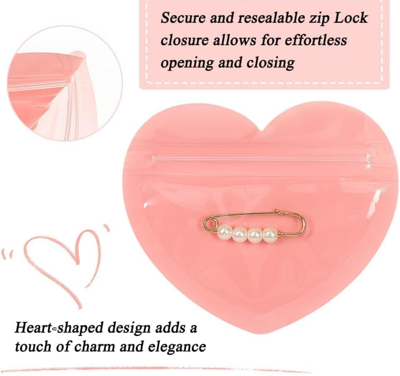 Ziplock jewellery pink heart pouches