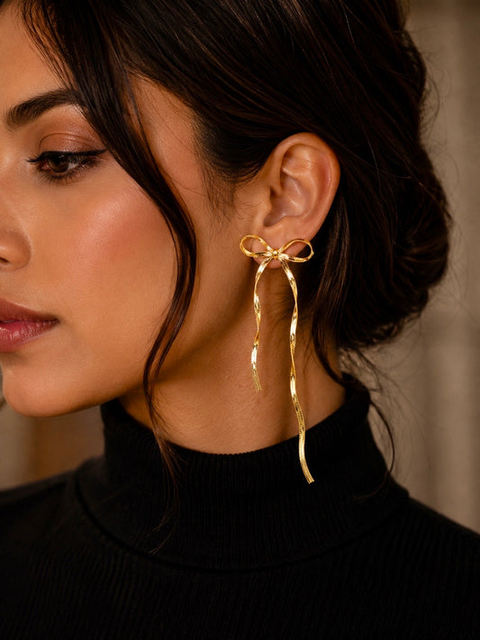 Bow knot 18k earrings Gold Anti Tarnish