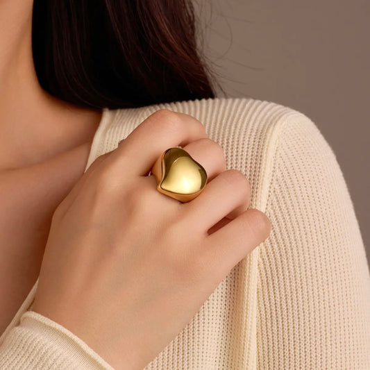 Chunky Heart Rings 18k Gold Anti Tarnish