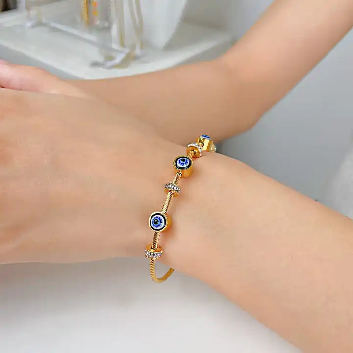 Evil eye Bangles bracelet 18k Gold Anti Tarnish