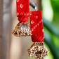 Laali- Red bandhani jhumka earrings