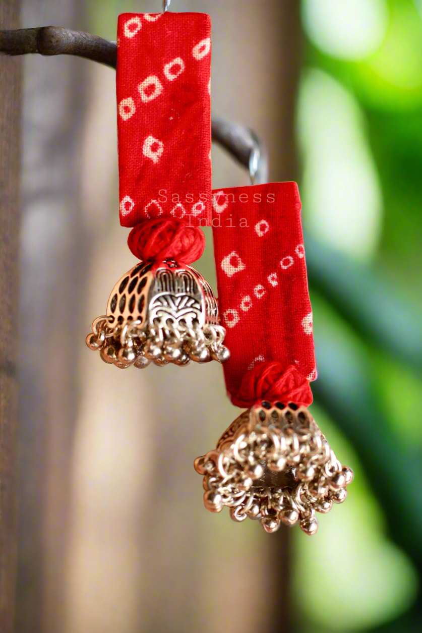 Laali- Red bandhani jhumka earrings