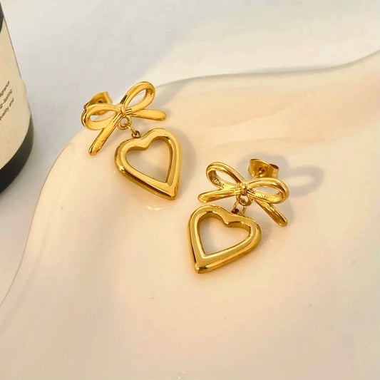 Heart Bow Earrings Anti Tarnish