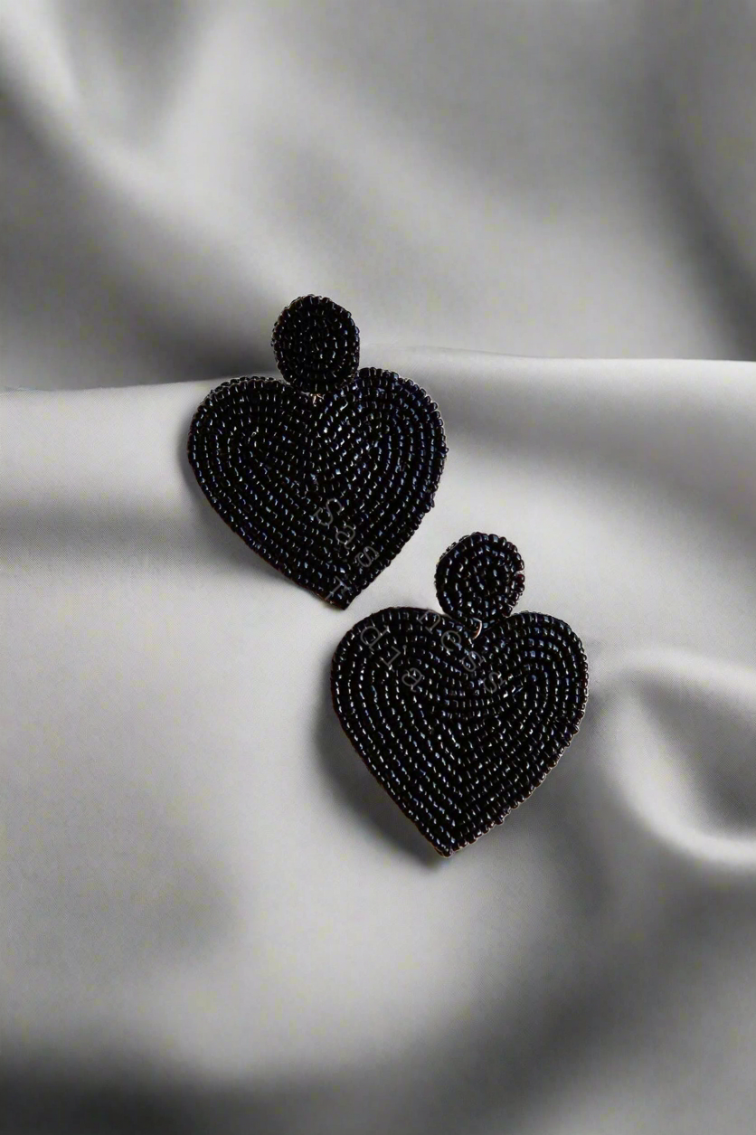 Sassy black beaded heart earring