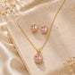 Daphne pink Necklace earrings set 18k Gold Anti Tarnish