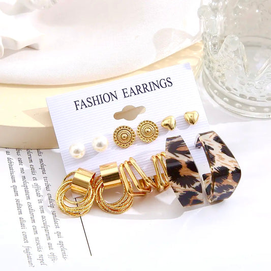 Leopard print Earrings set of 6