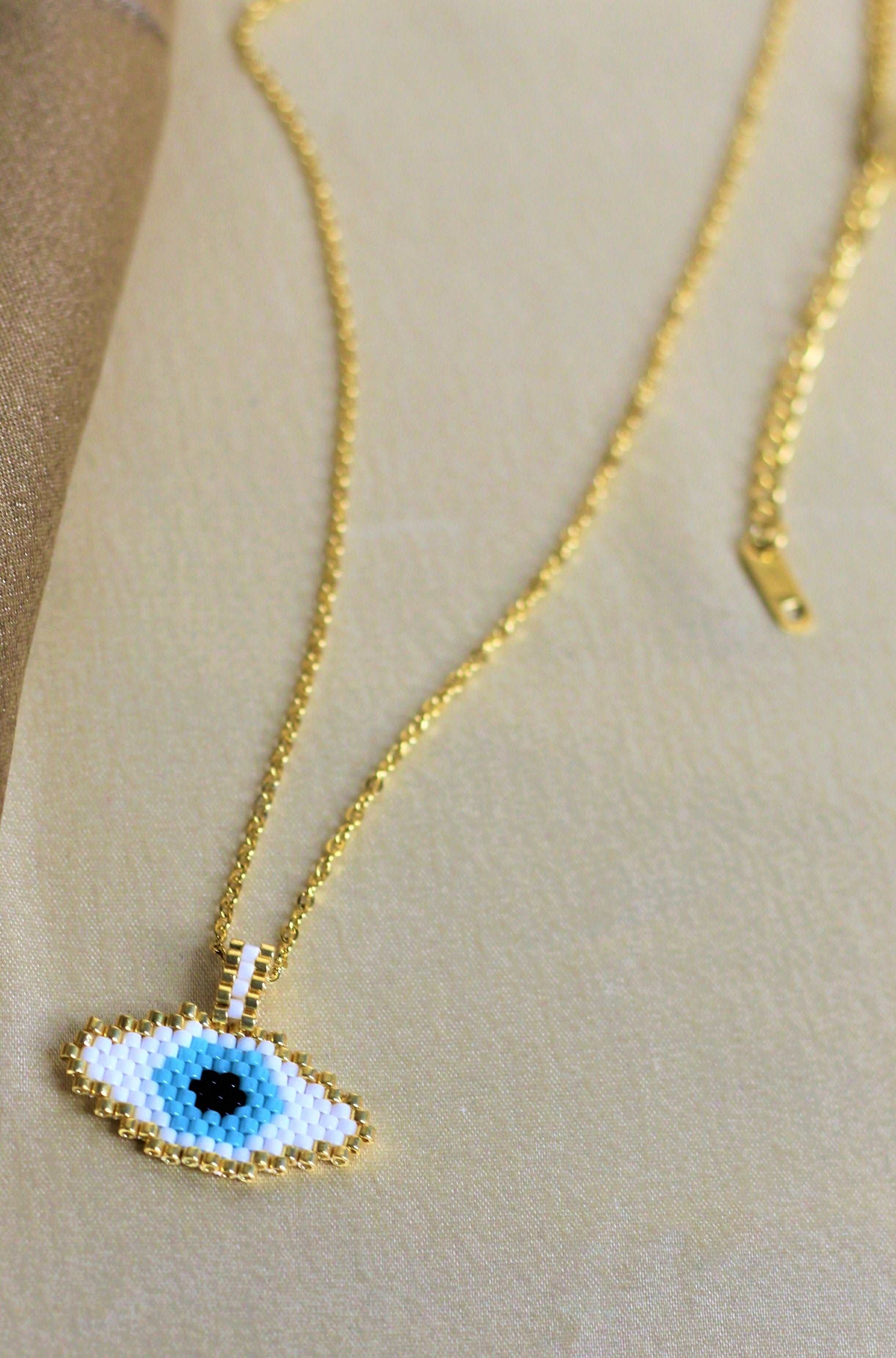 Blue Evil Eye Rose Gold Necklace – ThePeppyStore
