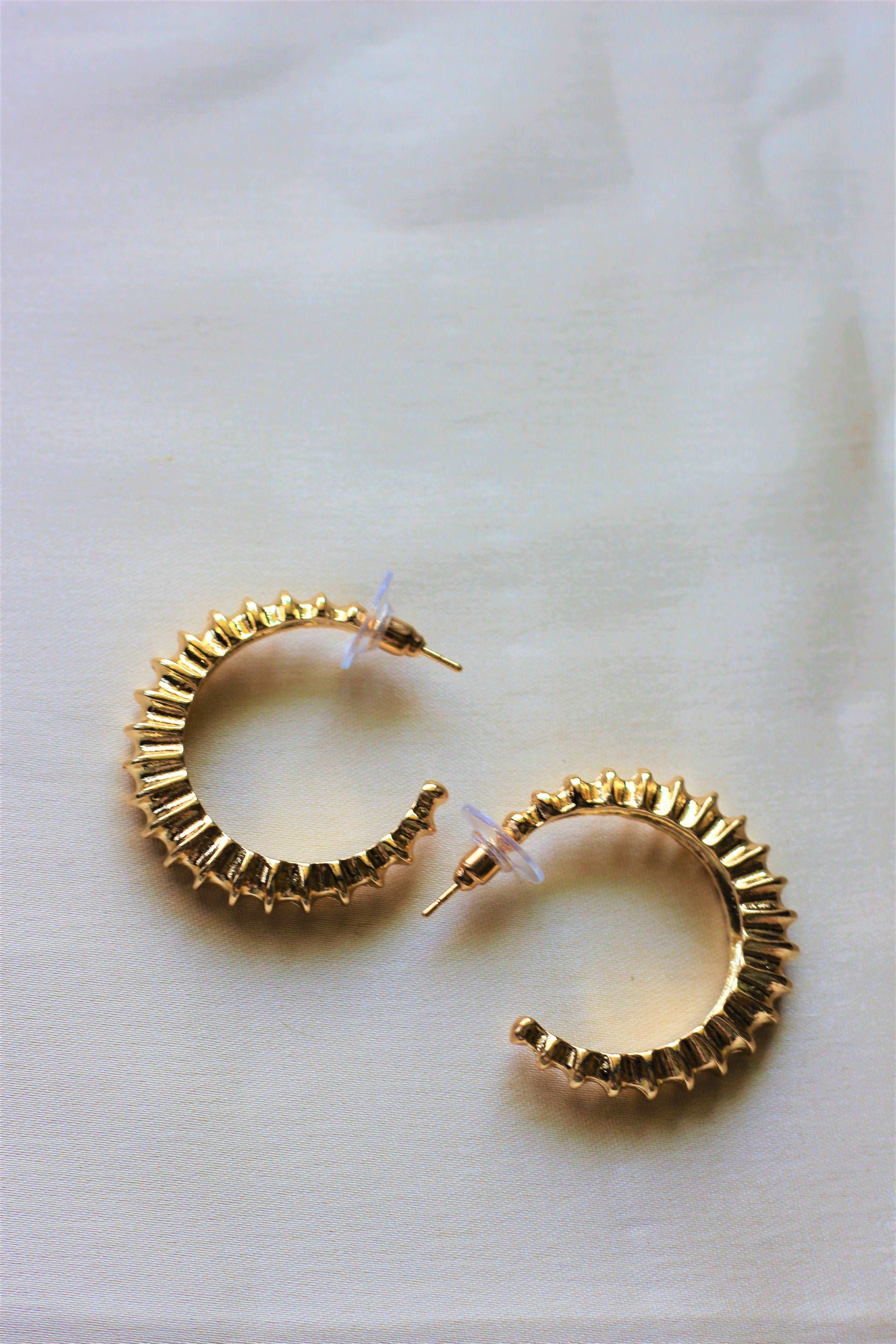 Stainless Steel Hinged Chunky Hoop Earrings - Gold - Cherry Diva