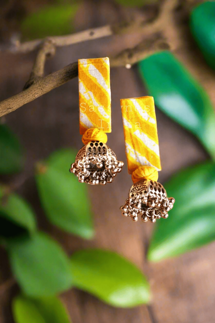 Boho - bandhani yellow jhumka earrings - SASSYNESS