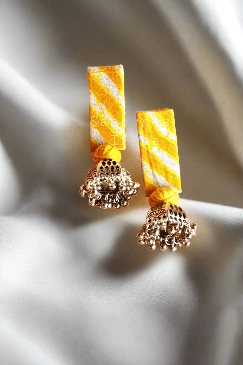 Boho - bandhani yellow jhumka earrings - SASSYNESS