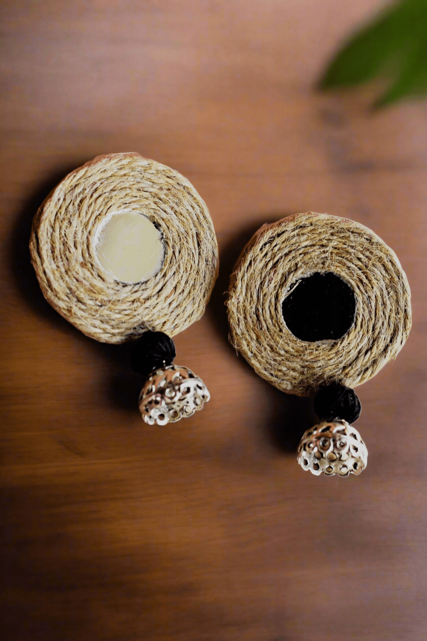 boho me - Handmade mirror beige jhumka Earrings - SASSYNESS