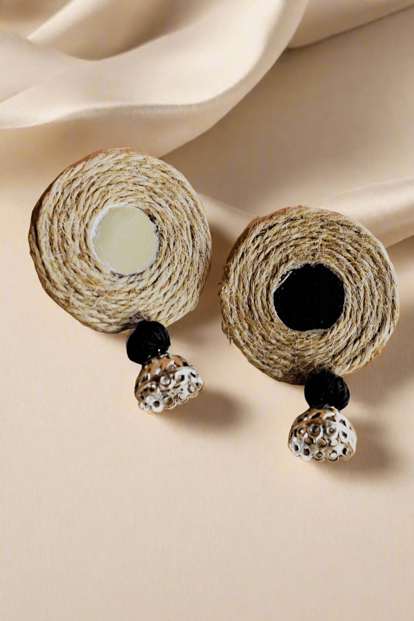 boho me - Handmade mirror beige jhumka Earrings - SASSYNESS