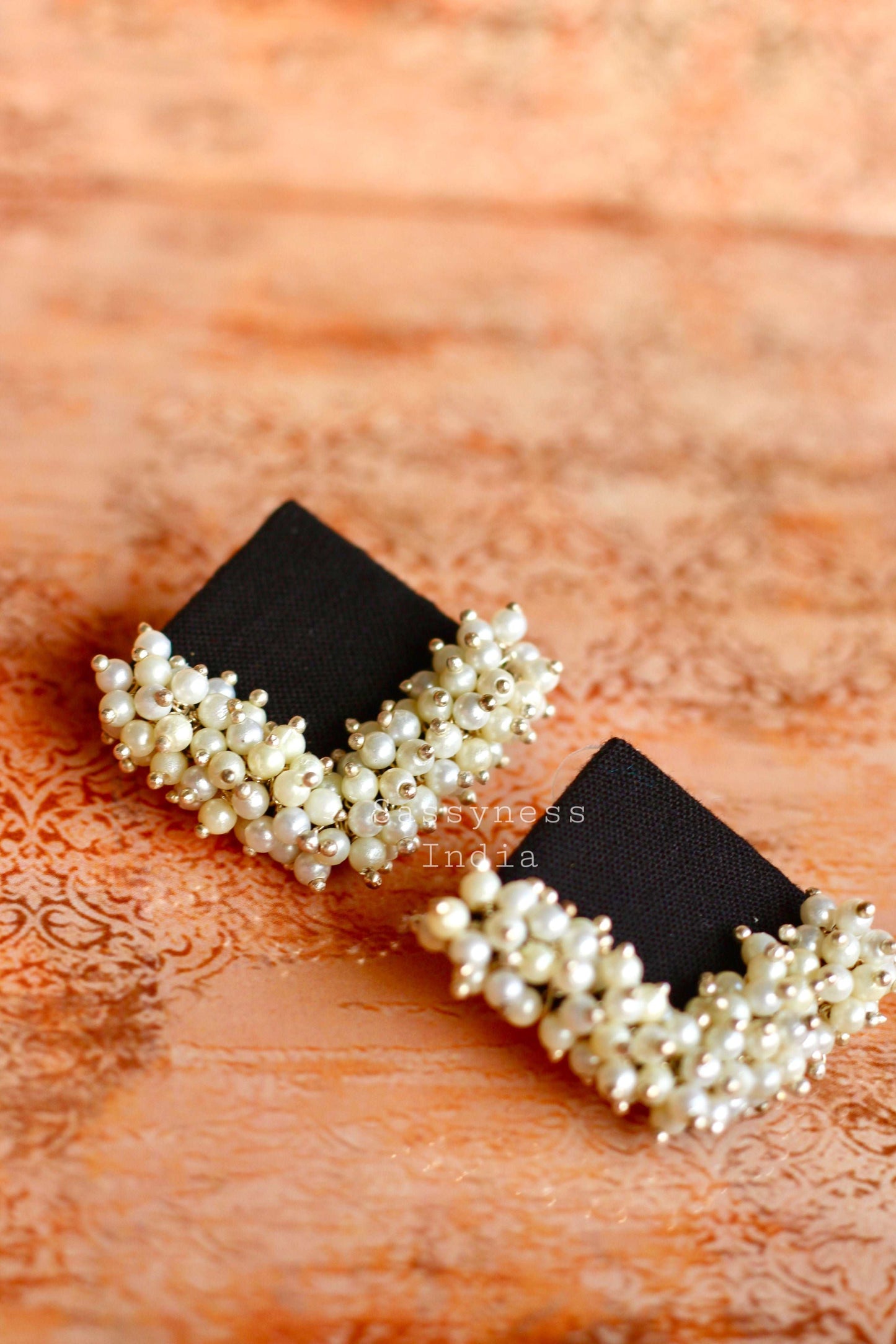 Raat Rani - Black fabric pearl embellished earrings