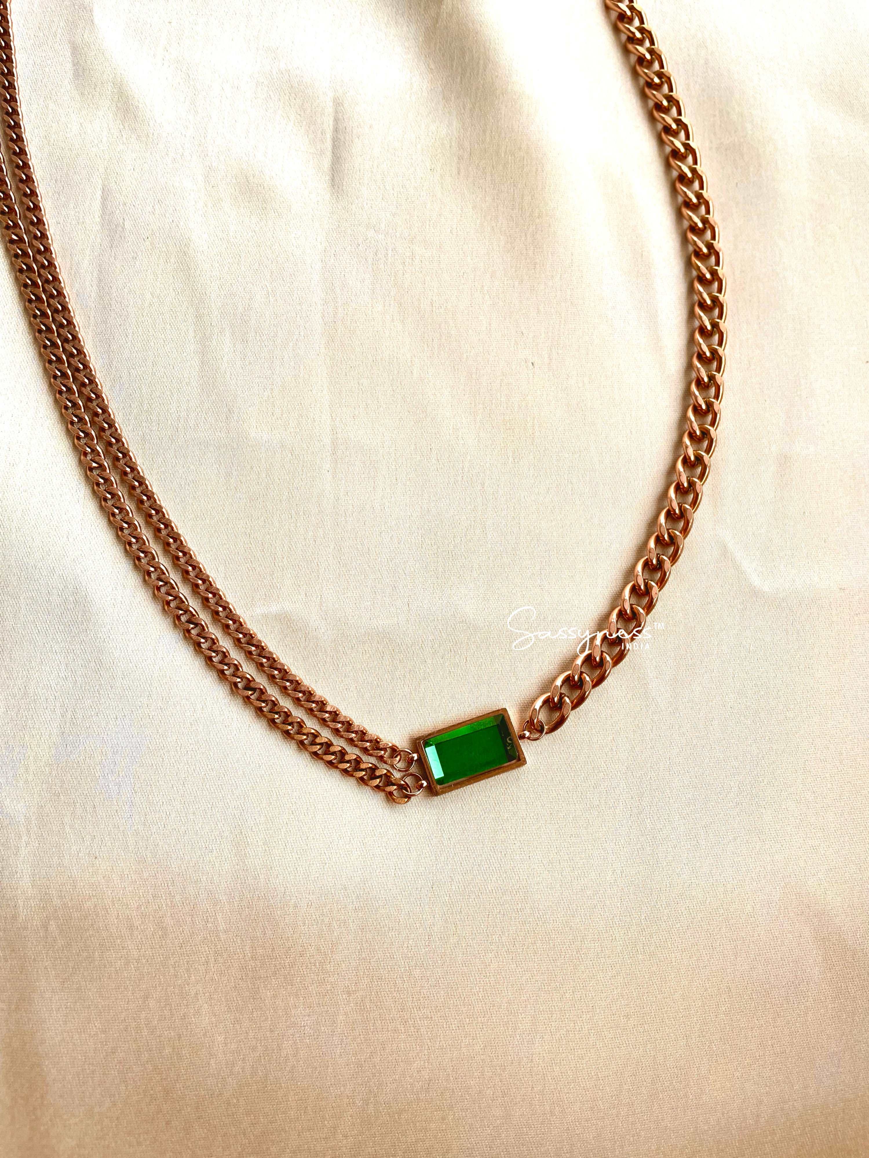 CZSET4GR - Green Color Gold Plated Faux Diamond Necklace Set – Mortantra