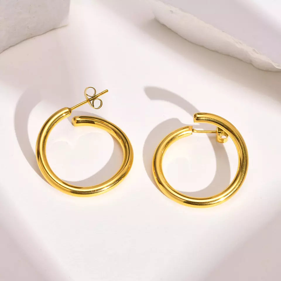 hoops anti tarnish 18k gold stainless steel waterproof hypoallergenic earrings