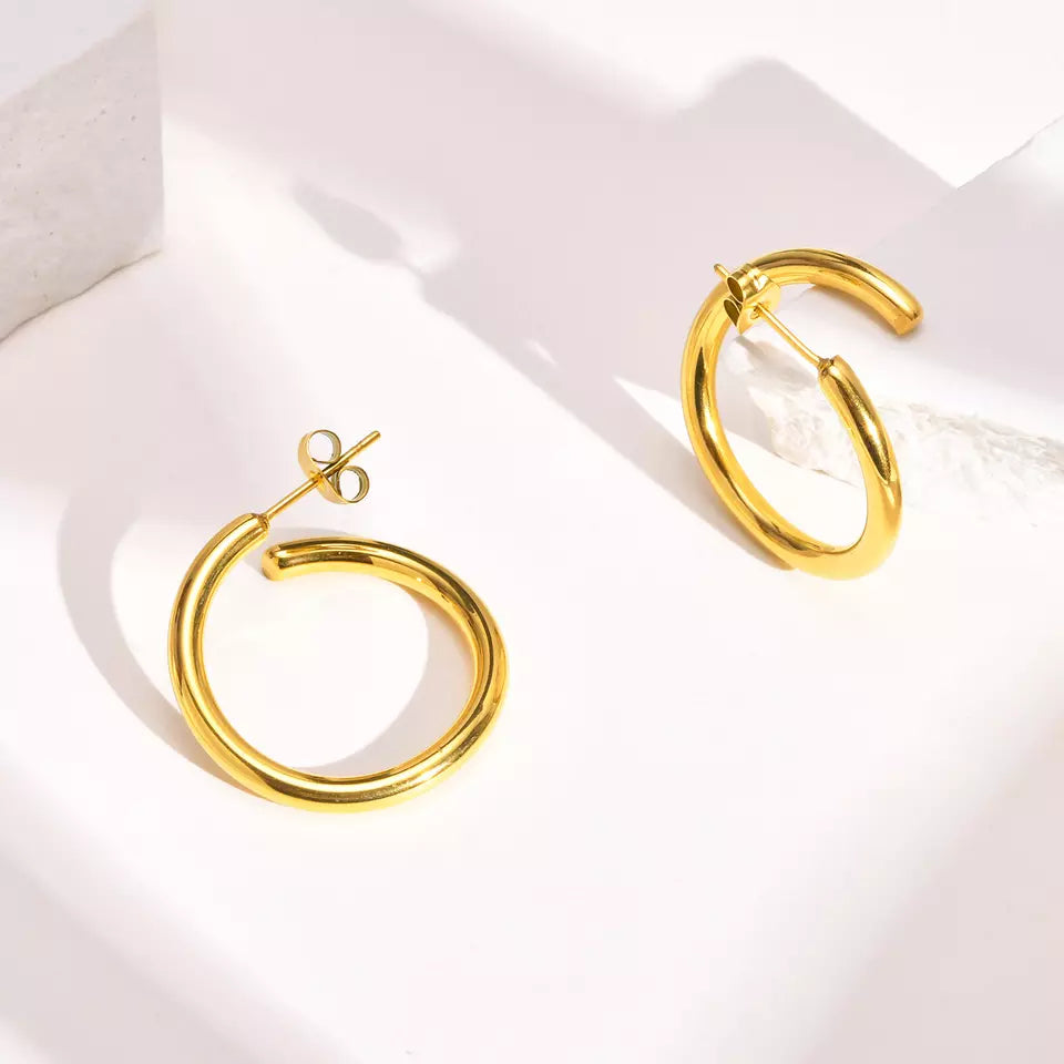 hoops anti tarnish 18k gold stainless steel waterproof hypoallergenic earrings