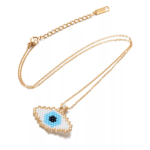 Turquoise Evil Eye Necklace With Champagne Diamond – Dandelion Jewelry